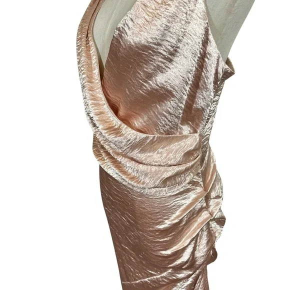 Maria Lucia Hohan Adah Pink Tehno Satin Silk Ruched Mermaid Midi Dress Gown - Picture 8 of 14